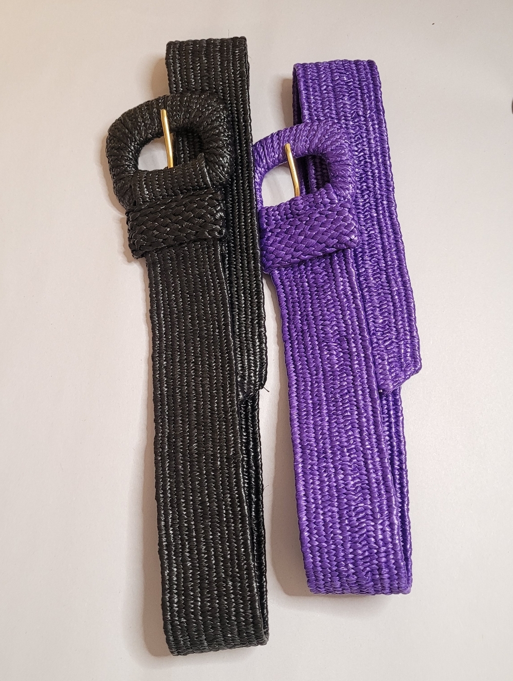 Vintage 80s Belts Purple Black Woven Stretch Size Small - Picture 2 of 8